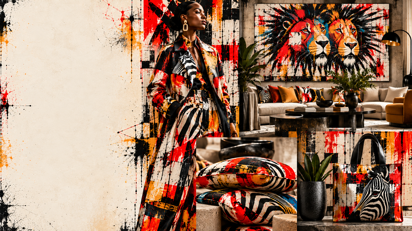 MADD JUNGLE artwork applied across fashion, interiors, decorative textiles and accessories