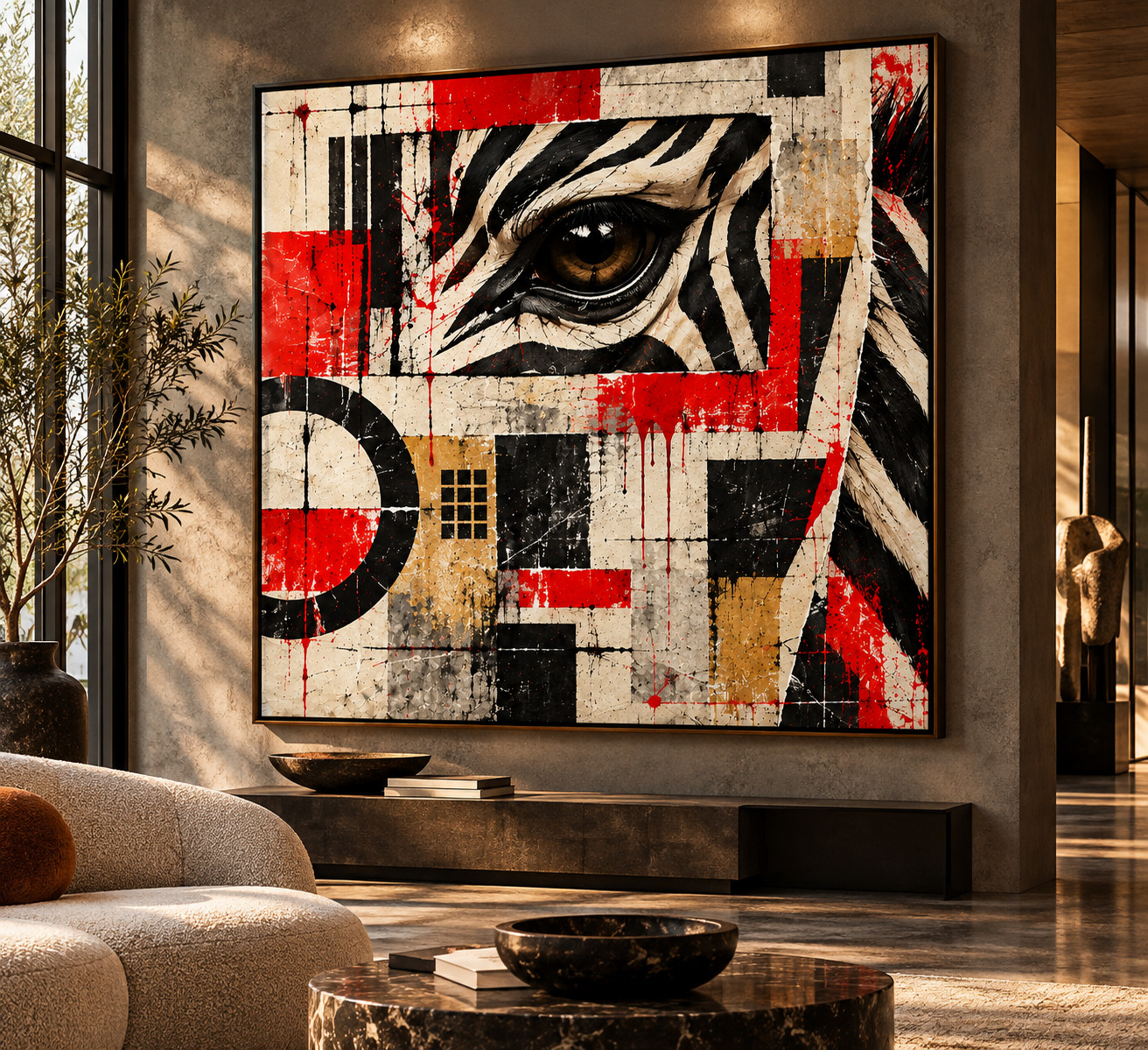 MADD JUNGLE zebra detail artwork by R.Jenkins with fractured geometry, stripes and layered texture